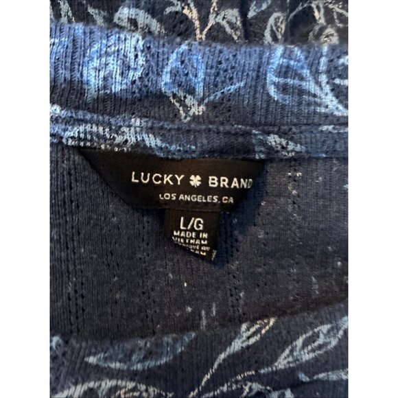 Lucky Brand Womens Size L Blue Floral Print Top Elbow Sleeve Boho Casual Shirt - Picture 5 of 6